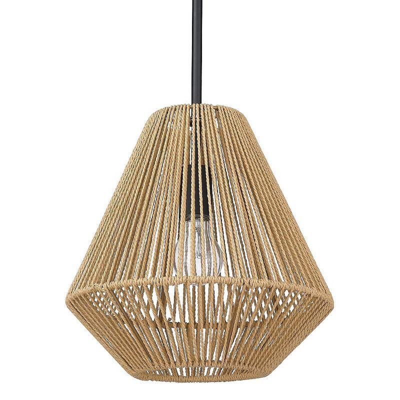 Matte Black and Natural Raphia Rope Medium Pendant Light