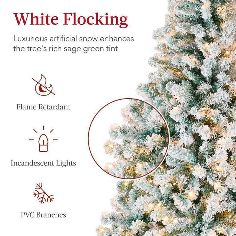 Best Choice Products 6ft Pre-Lit Sage Green Christmas Pine Tree w/ Flocked Branches, 250 Warm-White Lights
