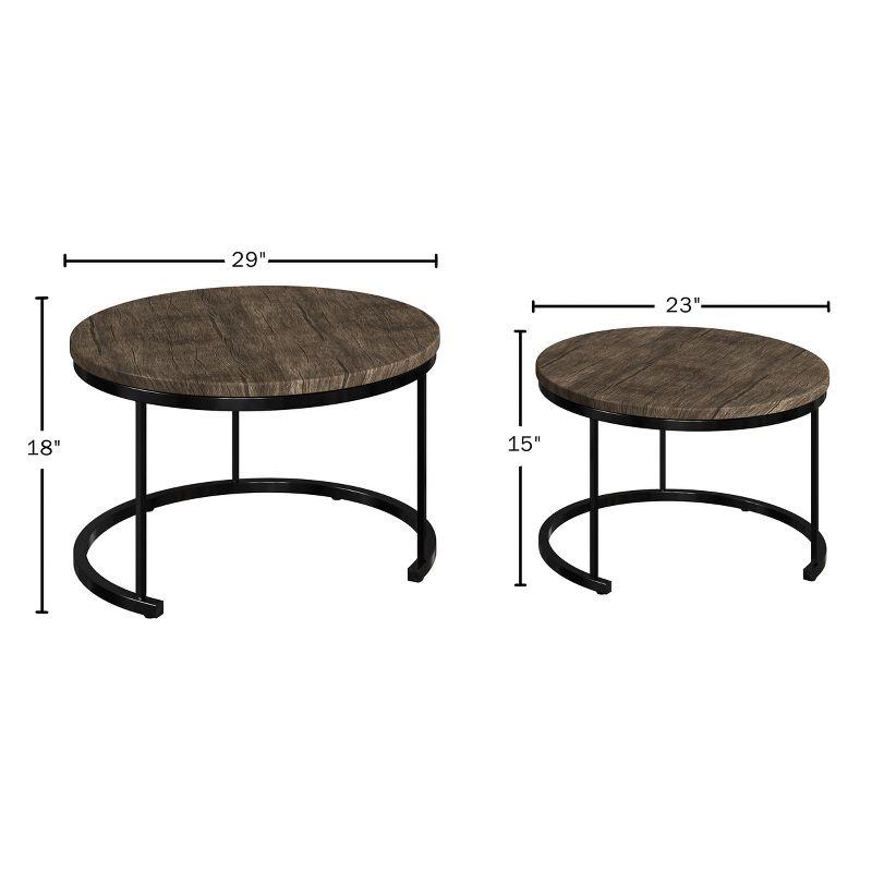 Lavish Home 2-Piece Round Nesting Coffee Tables, Modern Farmhouse Style, Gray/Brown