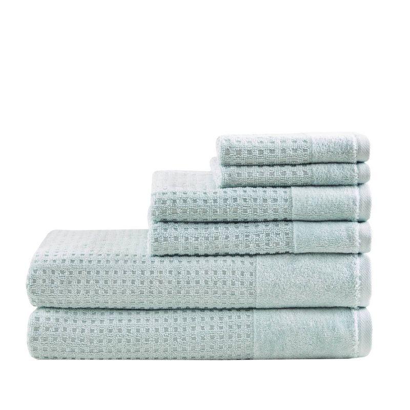 Aqua Cotton Waffle Jacquard 6-Piece Towel Set