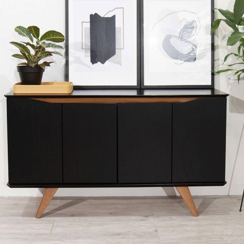 Tudor 59'' Mid-Century Black and Maple Cream Engineered Wood Sideboard