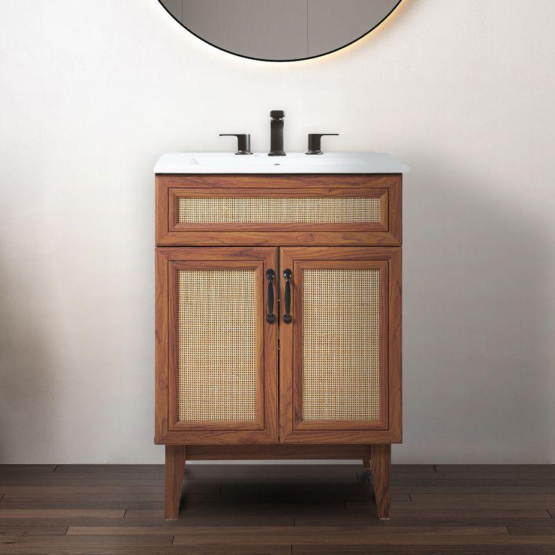 Javer 24" Rattan Modern Farmhouse 2-Shelf Bath Vanity Cabinet Only (Sink Basin not Included)