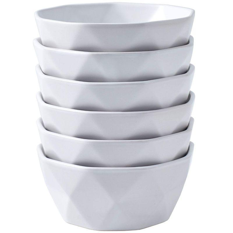 White Geometric Ceramic Microwave Safe Serving Bowls, Set of 2