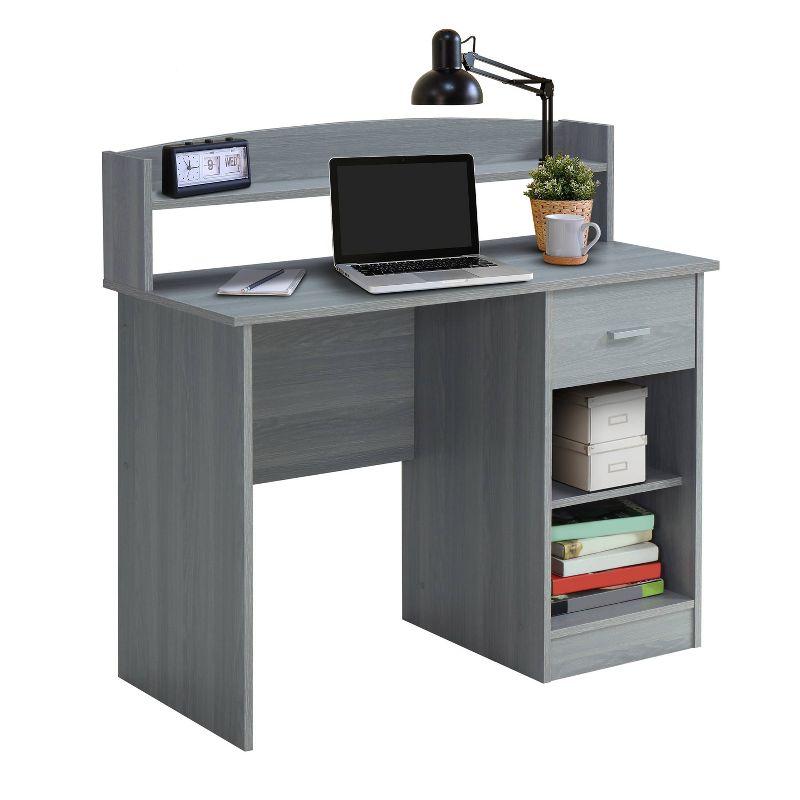 Modern Office Desk with Hutch Gray - Techni Mobili: Laminated Particle Board, Storage Hutch