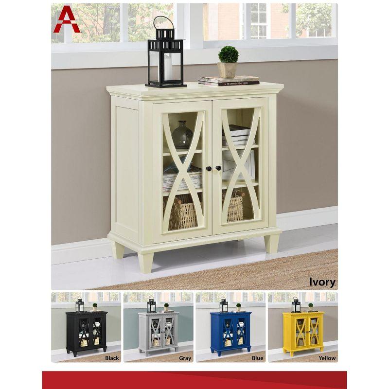 Ivory Glass Double Door Accent Cabinet with Shelves