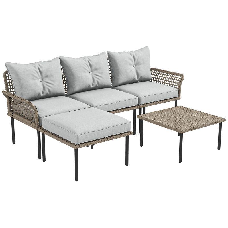 Cream White 5-Piece Outdoor Patio Furniture Set with Cushions