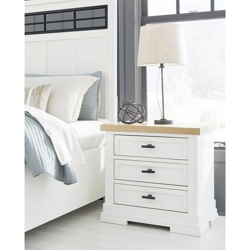 White and Beige 3-Drawer Nightstand with USB Ports