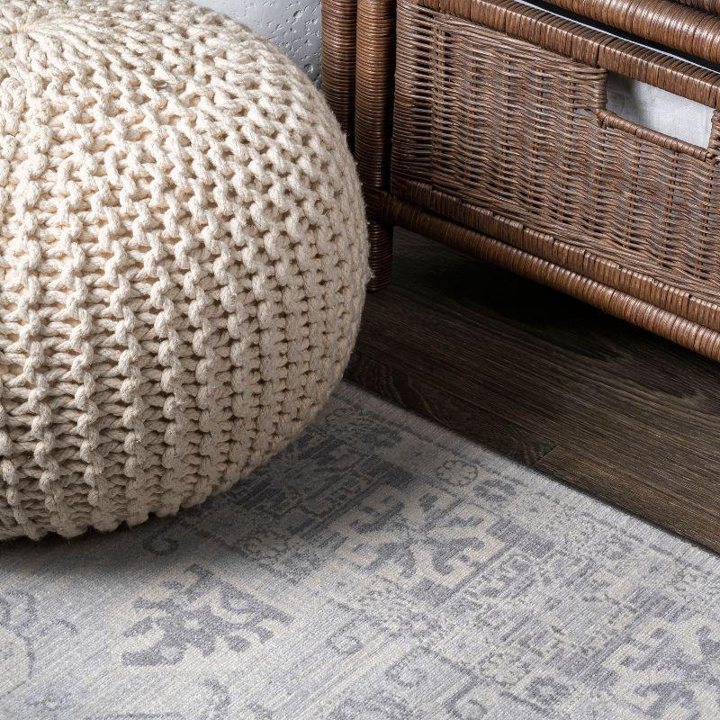 6' Square Modern Persian Vintage Medallion Area Rug, Light Gray - JONATHAN Y