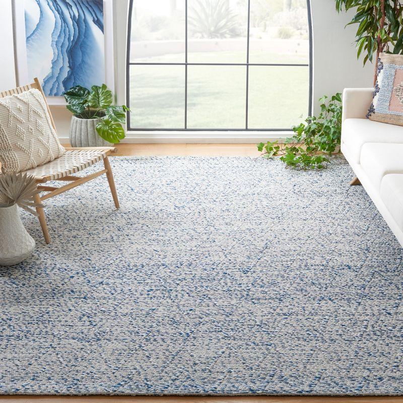 Handwoven Blue and Ivory Square Cotton Rug, 6' Flat Woven