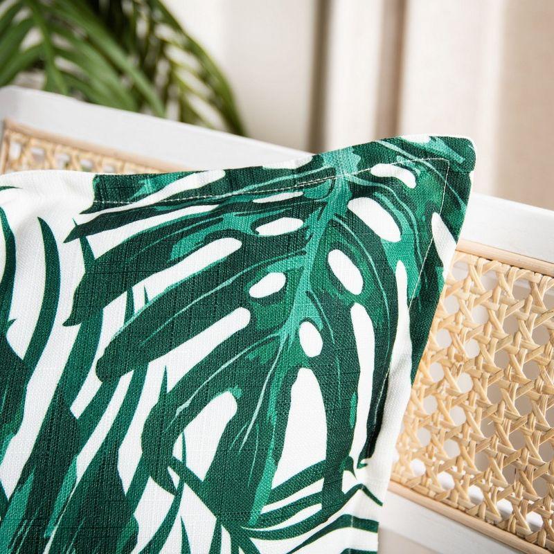 Green and White Tropical Palm Leaf Square Pillow