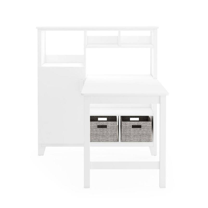 Creamy White Wooden Kids' Desk and Chair Set with Storage