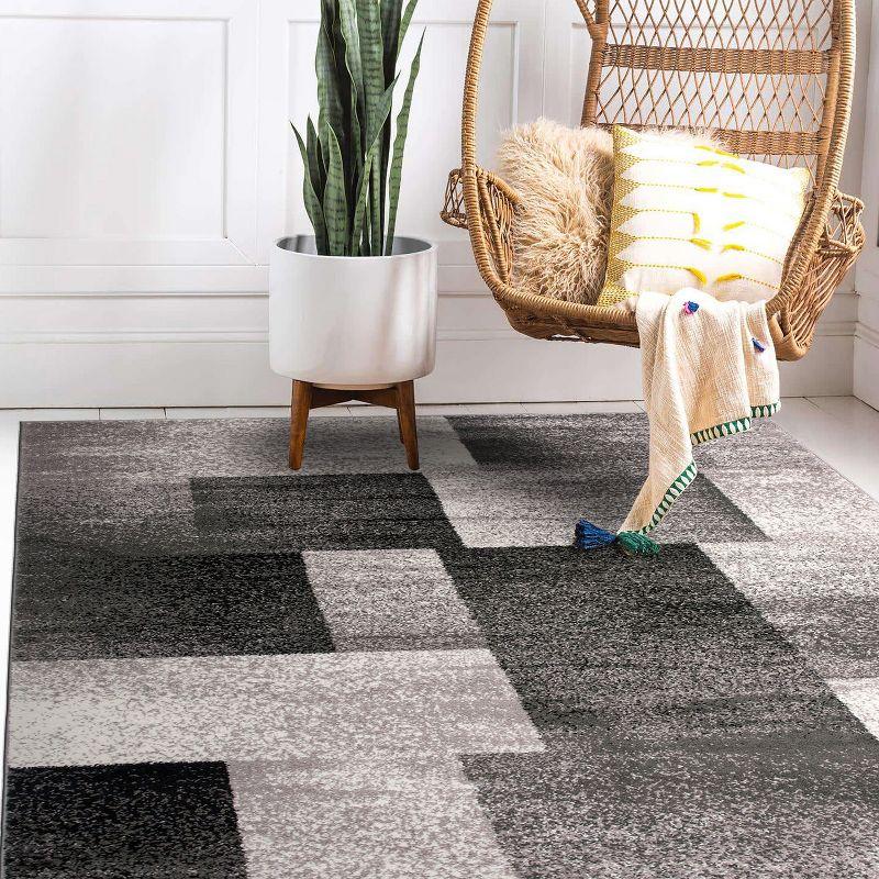 World Rug Gallery Contemporary Modern Geometric Boxes Area Rug - Gray 7'10" x 10'