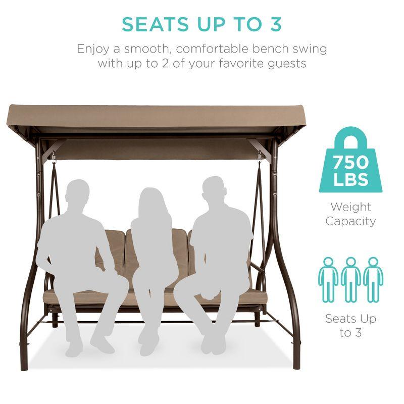 Best Choice Products 3-Seat Outdoor Converting Canopy Swing Glider Patio Hammock w/ Removable Cushions - Desert Taupe