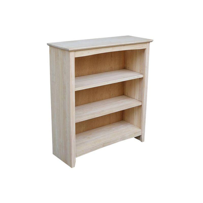 International Concepts 36" Shaker Bookshelf Unfinished: Mid-Century Modern Style, 3-Tier Storage, Hardwood Construction