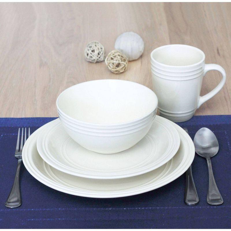 Ivory Ceramic Ribbed 16-Piece Dinnerware Set for 4