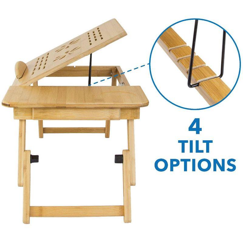 Mount-it Mount-It! Adjustable Bamboo Laptop Bed Tray w/ Tilting Top, Pullout Storage Drawer, Foldable Design