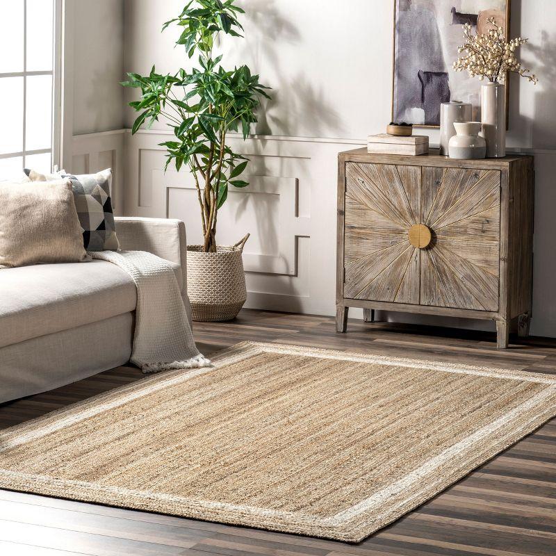 Nuloom Rikki Bordered 6x9 Jute Indoor Area Rug for Dining Room Rug Neutral Rug Living Room Rug Kitchen, Off White/Natural