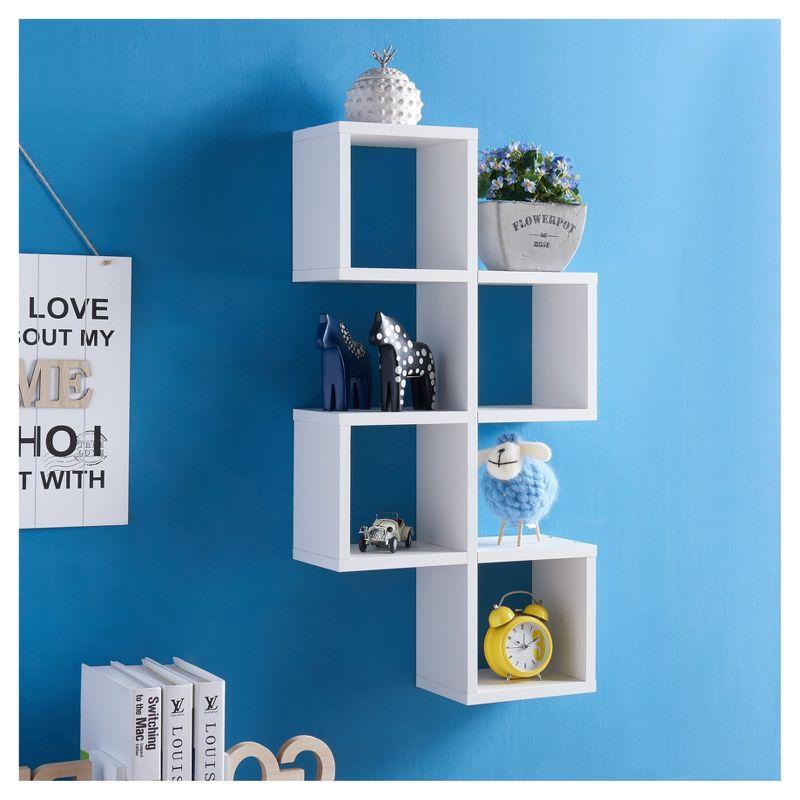 Minimalist White Wood Floating Cube Wall Shelf - Versatile Display