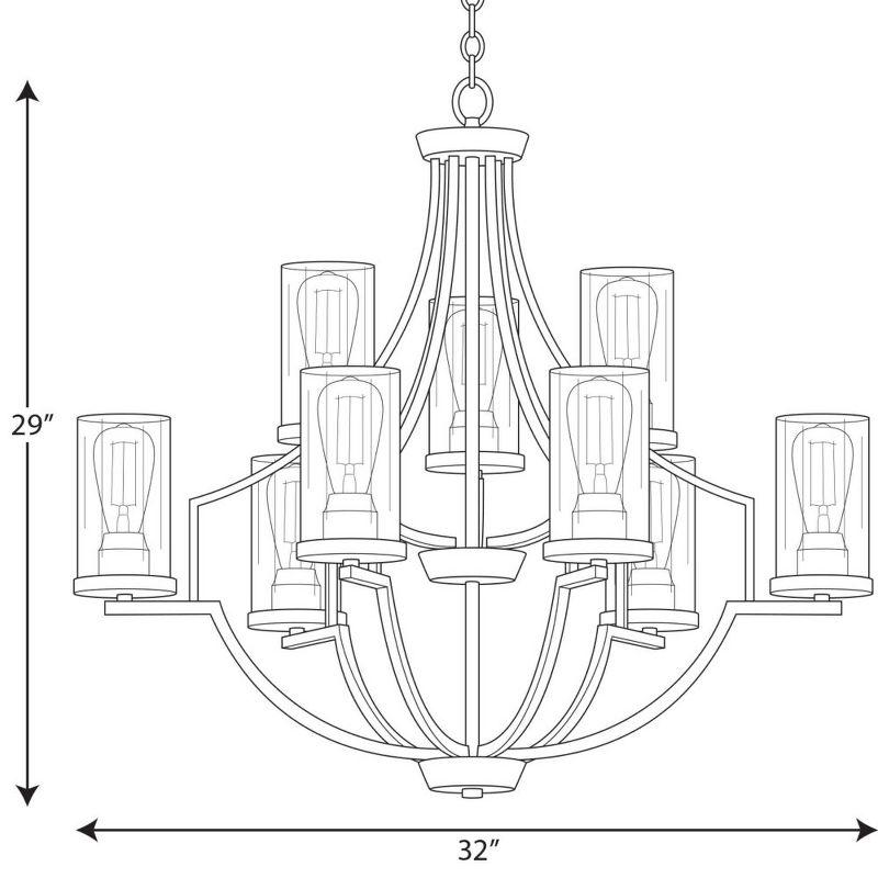 Progress Lighting, Lassiter Collection, 9-Light Chandelier, Brushed Nickel, Clear Glass Shades