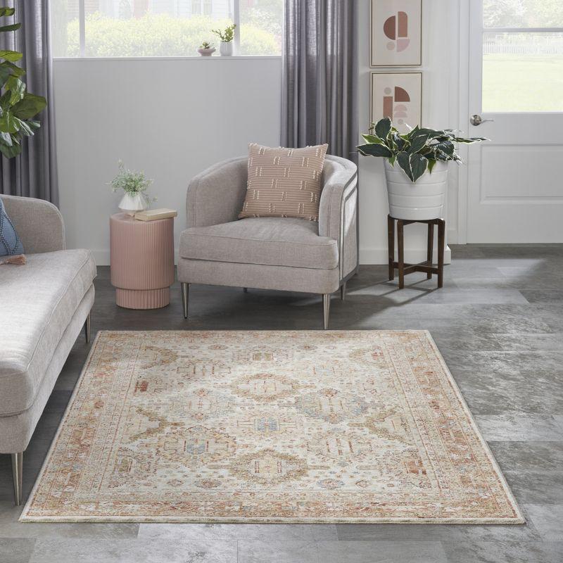 Vintage-Inspired Beige Synthetic 4' x 6' Persian Rug