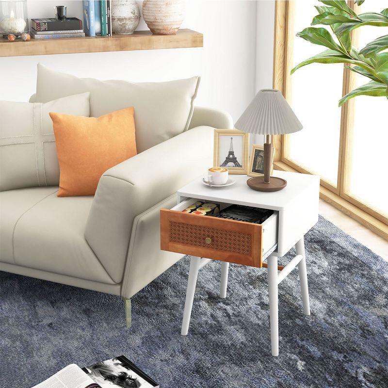 Costway Nightstand Modern Bedside End Table with Storage Drawer & Solid Wood Legs White