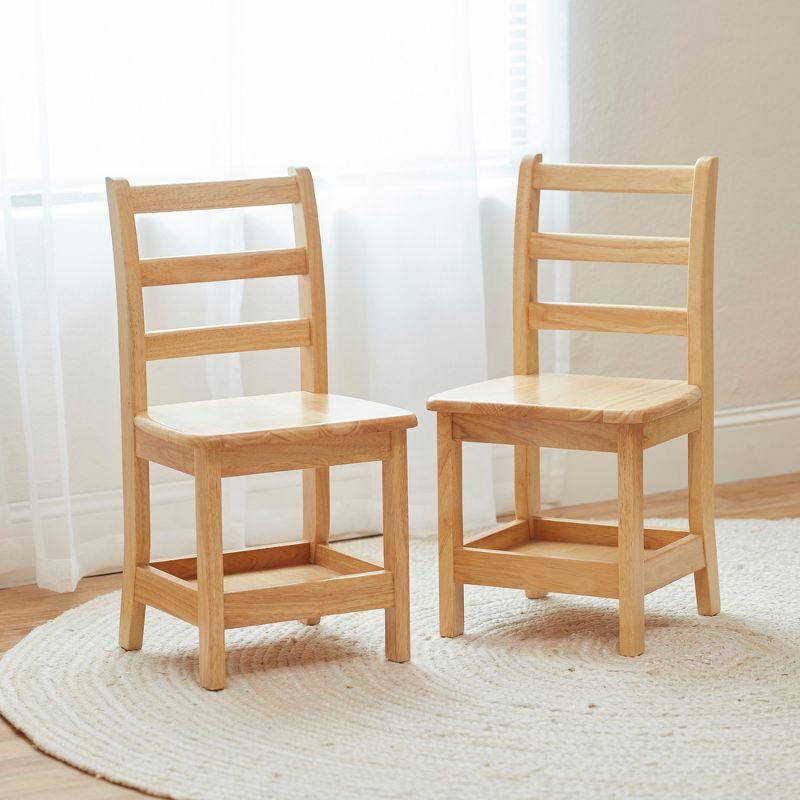 Natural Rubberwood Ladderback Kids Chairs with Storage, 2-Pack