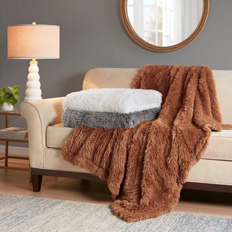 50"x60" Amaya Faux Fur Throw Blanket Gray - Madison Park