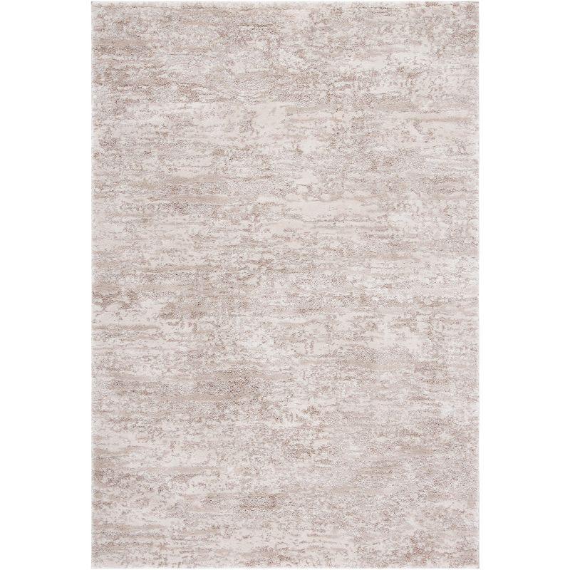 Ivory Beige Power Loomed Abstract Area Rug