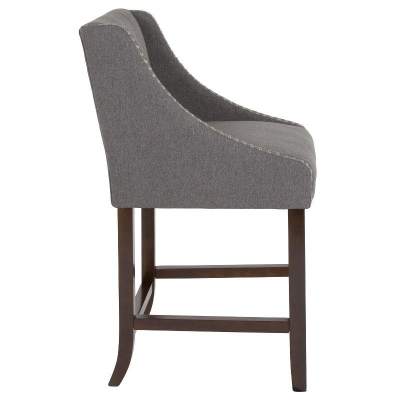 Walnut Finish Dark Gray Fabric Counter Height Stool with Nailhead Trim