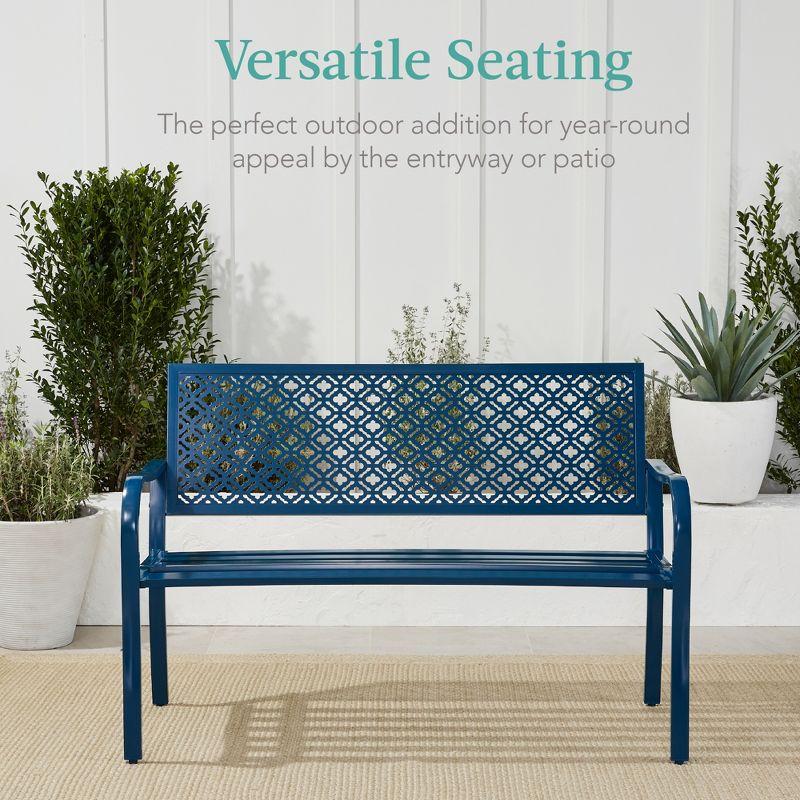 Red Barrel Studio® 2-Person Outdoor Metal Bench with Geometric Backrest, 790lb Capacity, for Garden, Patio, and Entryway