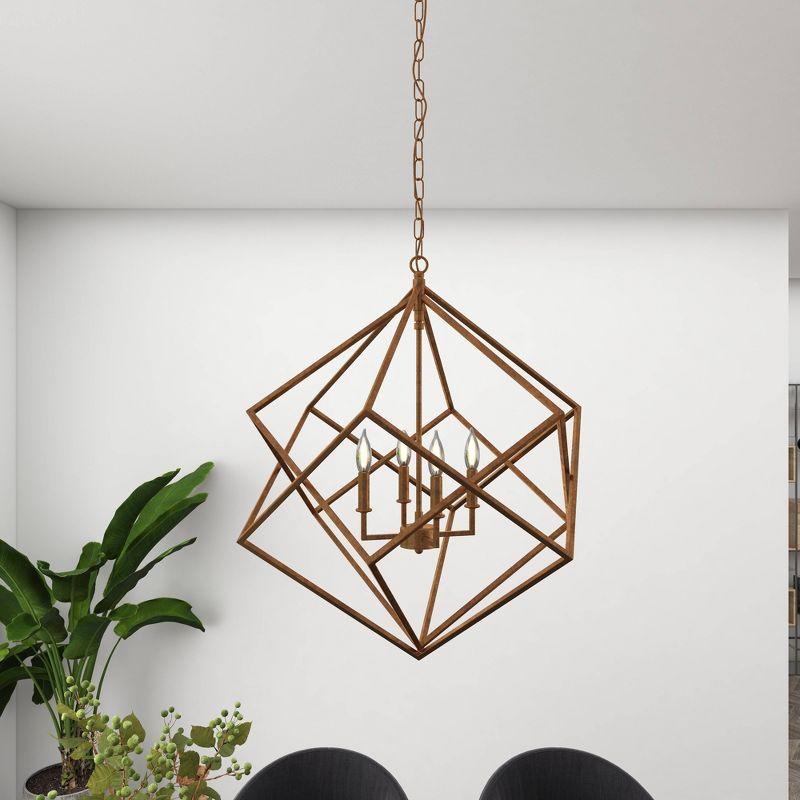 Modern Metal Chandelier with Link Style Chain Gold - Olivia & May: Ceiling Lighting, Geometric Design, E12 Socket