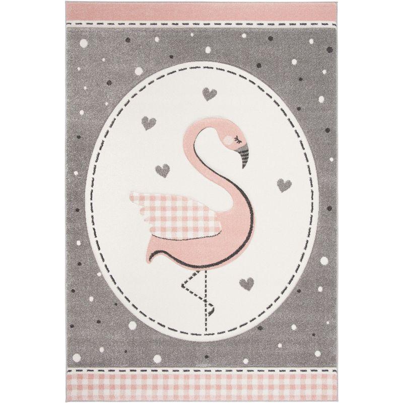 Pink and Ivory Flamingo Kids Synthetic Area Rug