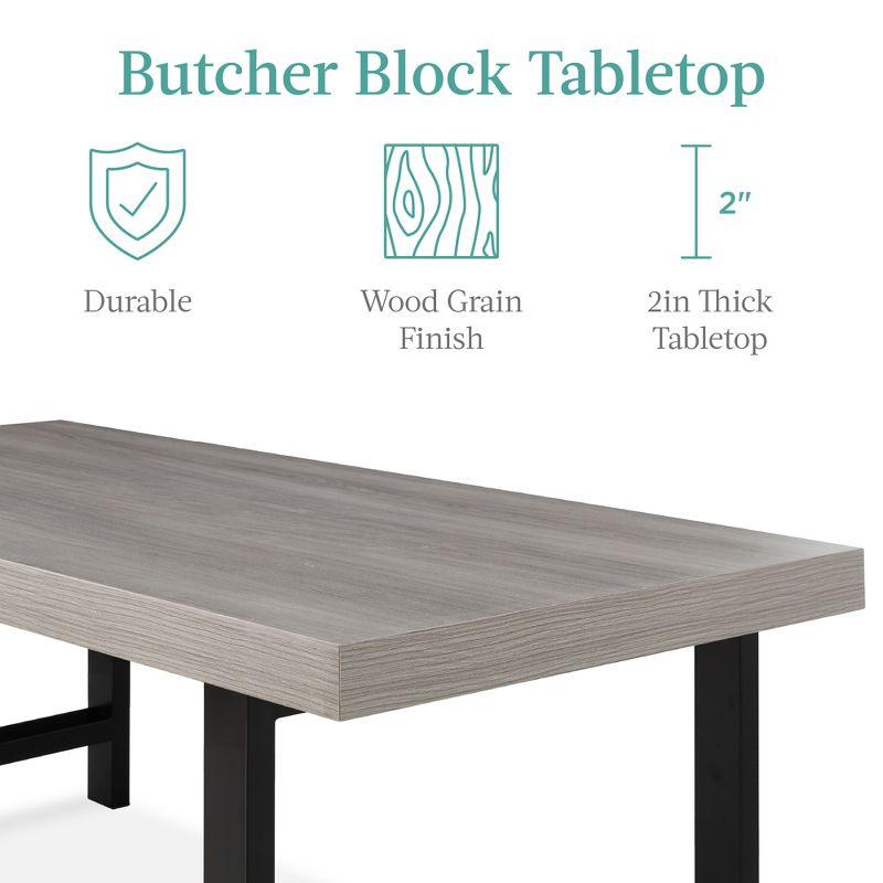 Best Choice Products 44in Modern Butcher Block Top Coffee Table, Rectangular Wood Accent Table w/ Metal Legs - Gray