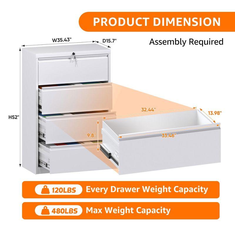 AOBABO White 4-Drawer Lockable Lateral Metal File Cabinet