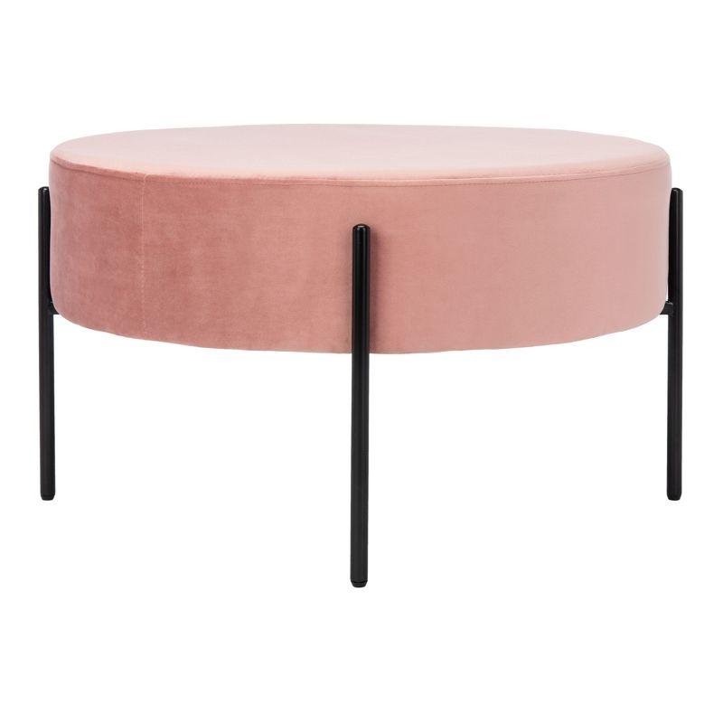 Dusty Rose Velvet Round Cocktail Ottoman with Matte Black Legs