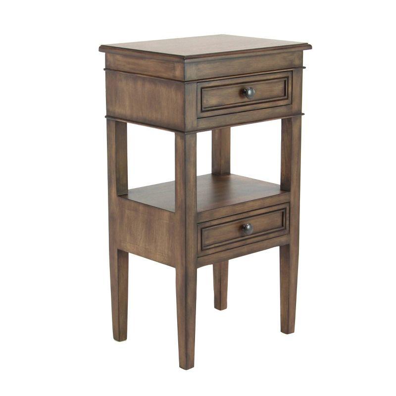 Elegant Light Brown Pine Wood Accent Table with Storage