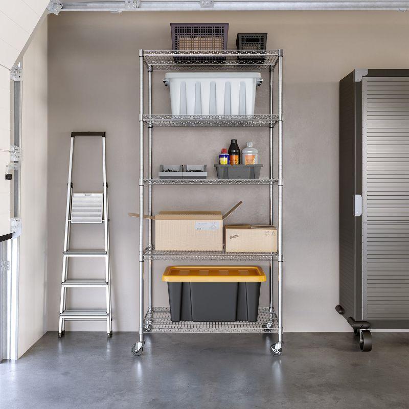 Seville Classics 36'' W 5-Tier NSF-Certified Steel Shelving with Wheels