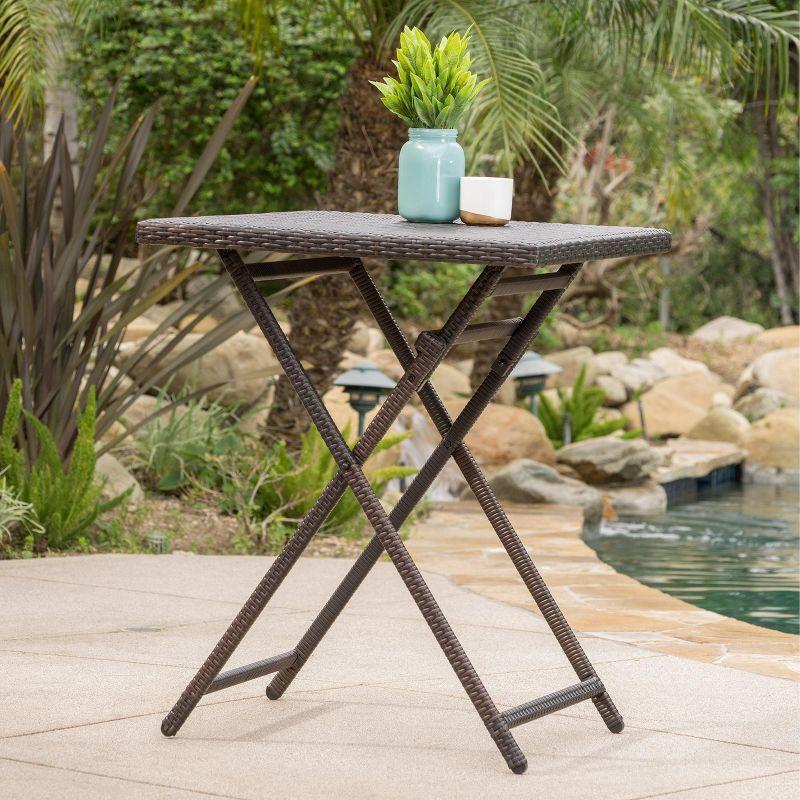 Margarita Square Wicker Bar Table Brown - Christopher Knight Home: Weather-Resistant, Iron Frame Patio Dining