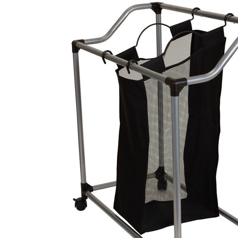 Household Essentials Triple Sorter Silver/Black: Rolling Clothes Hamper with Steel Frame & Sorter Bags