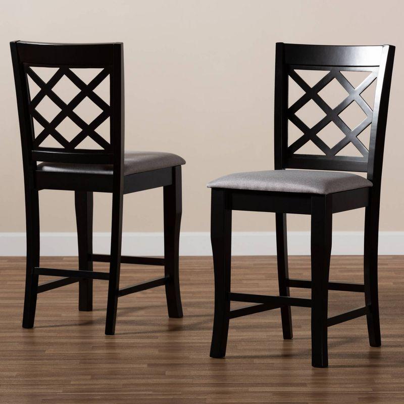 Alora Espresso Brown & Gray Upholstered Oak Counter Stools - Set of 2