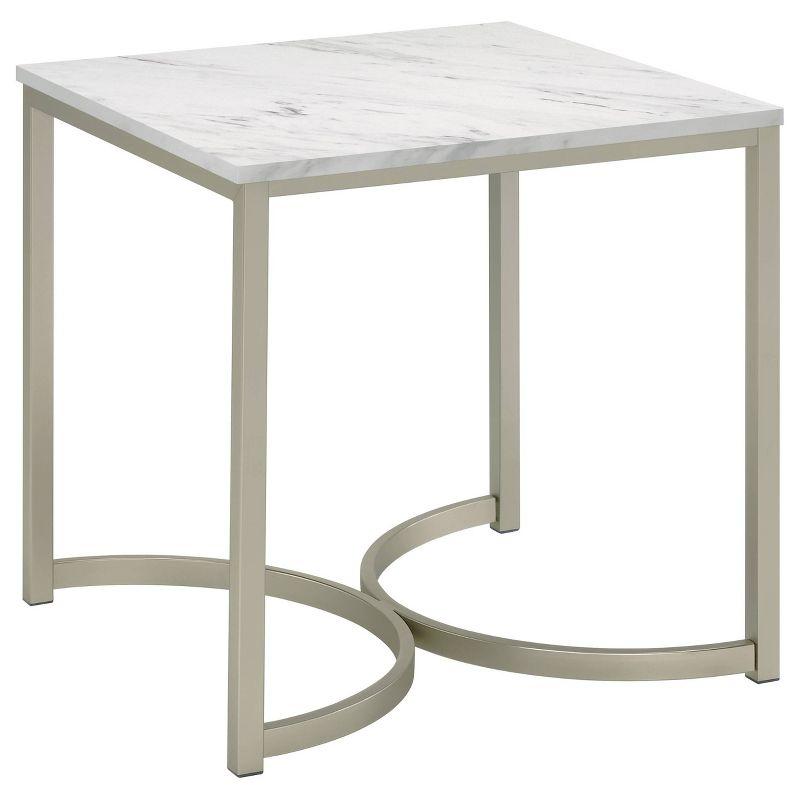 Leona 22" White Faux Marble and Silver Metal Square End Table