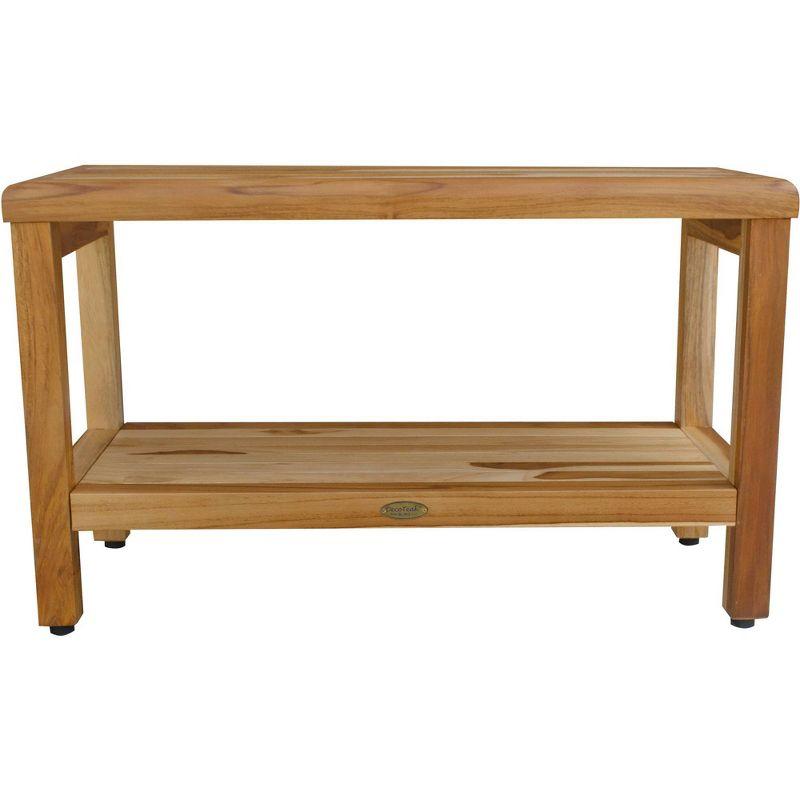 30" Eleganto ED1000 Wide Teak Shower Bench with Shelf - EcoDecors: Bathroom Stool, Rectangular, Water Resistant