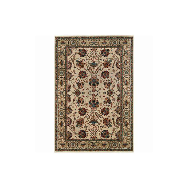 Ivory and Red Hand-knotted Synthetic Persian Area Rug