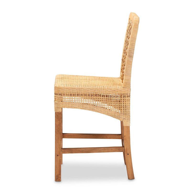 bali & pari Moscow Rattan and Wood Counter Height Barstool Natural/Walnut: Bohemian Style, Mango Frame, No Assembly Required