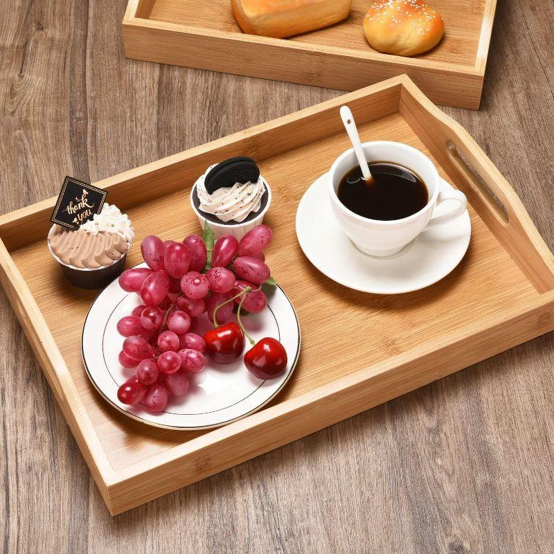 Prosumer's Choice Bamboo Serving Tray with Handles, Set of 3-Brown