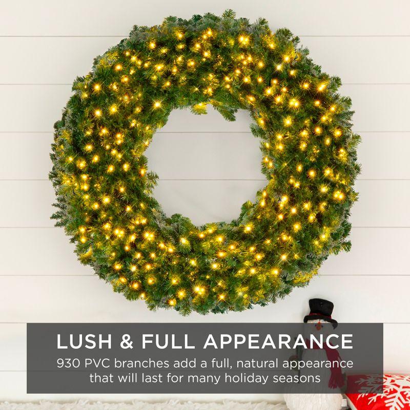 Best Choice Products Artificial Pre-Lit Fir Christmas Wreath Decoration w/ LED Lights, Power Plug-In