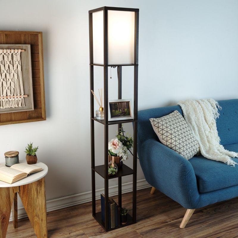 Torchiere Floor Lamp Brown with Storage Shelves & Includes LED Bulb - Lavish Home: Modern Etagere Design, Pull Chain
