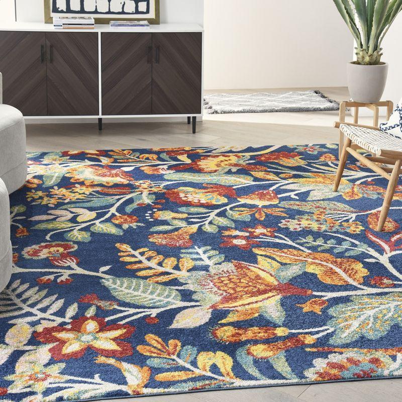 Verdant Jungle Vibe Navy Multicolor Floral 9' x 12' Area Rug