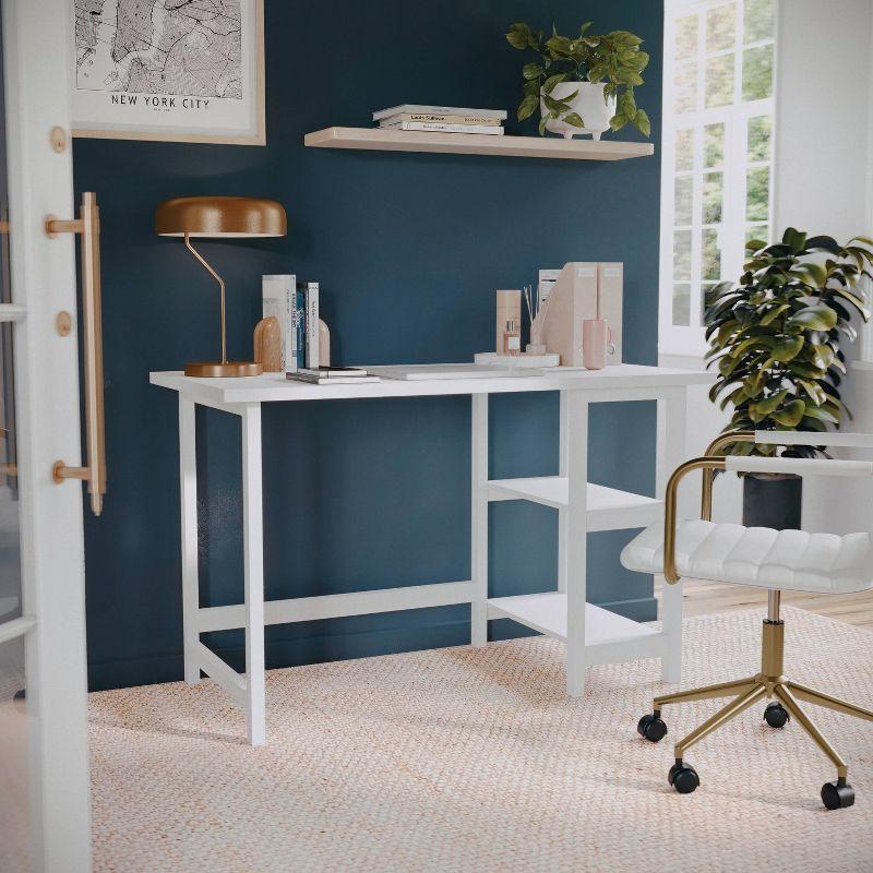 White Wood Grain Home Office Trestle Desk with Shelves