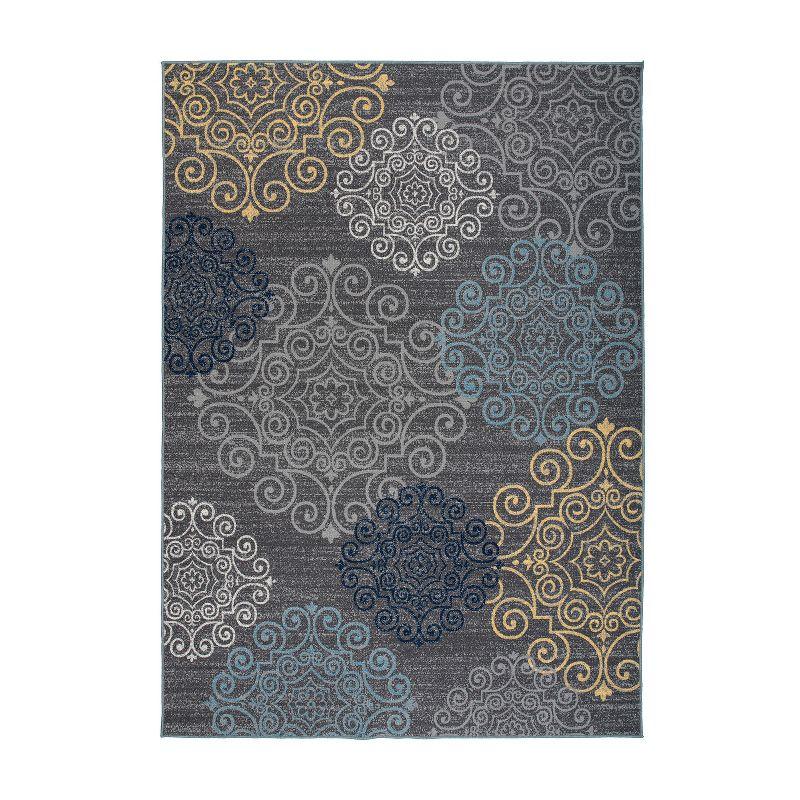 Gray and Blue Tufted Synthetic Rectangular Area Rug